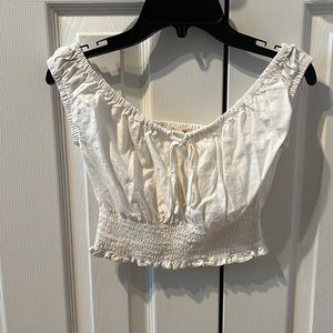 John Galt White cropped peasant blouse